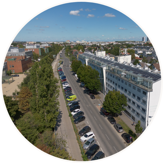Vogelperspektive auf Studentenwohnheim Josef Baumann Gasse